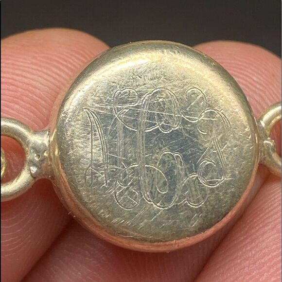 Ladies .925 silver vintage bracelet w/solid silver button monogrammed swivel top - Picture 2 of 12
